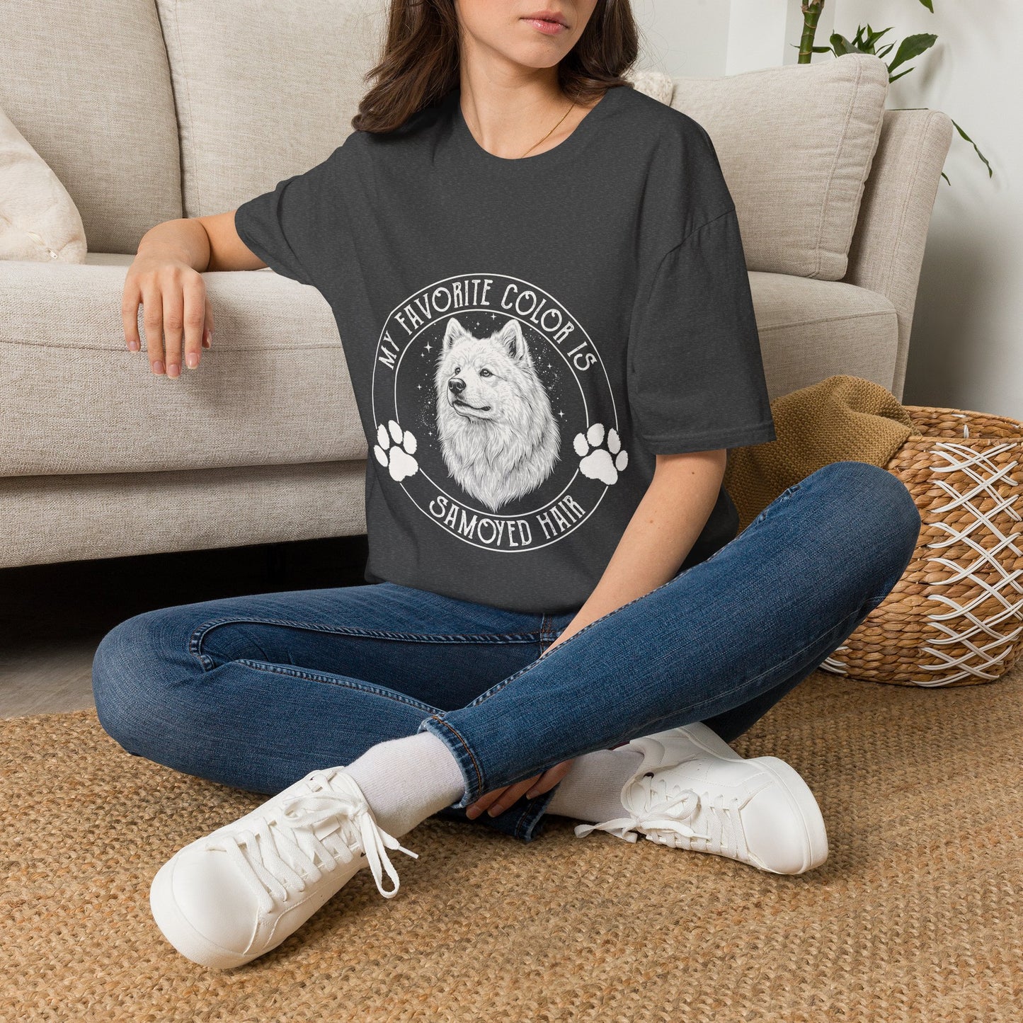 My Favorite Color Is Samoyed Hair Funny T-Shirt — dark heather