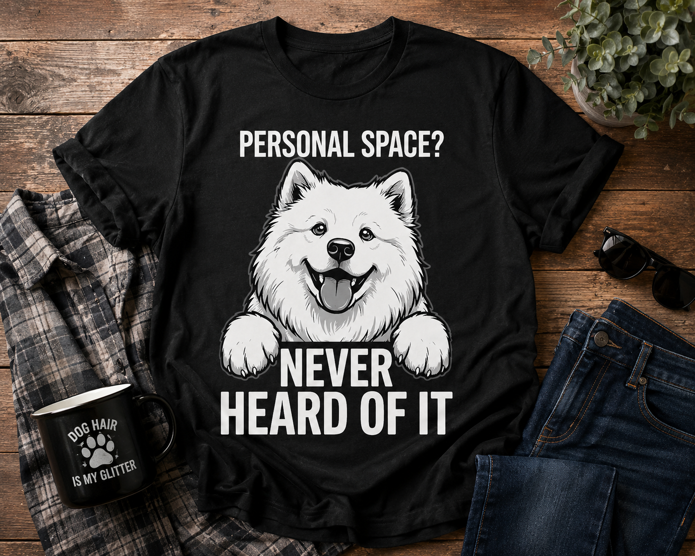 Personal Space Never Heard of It Samoyed tee - back view