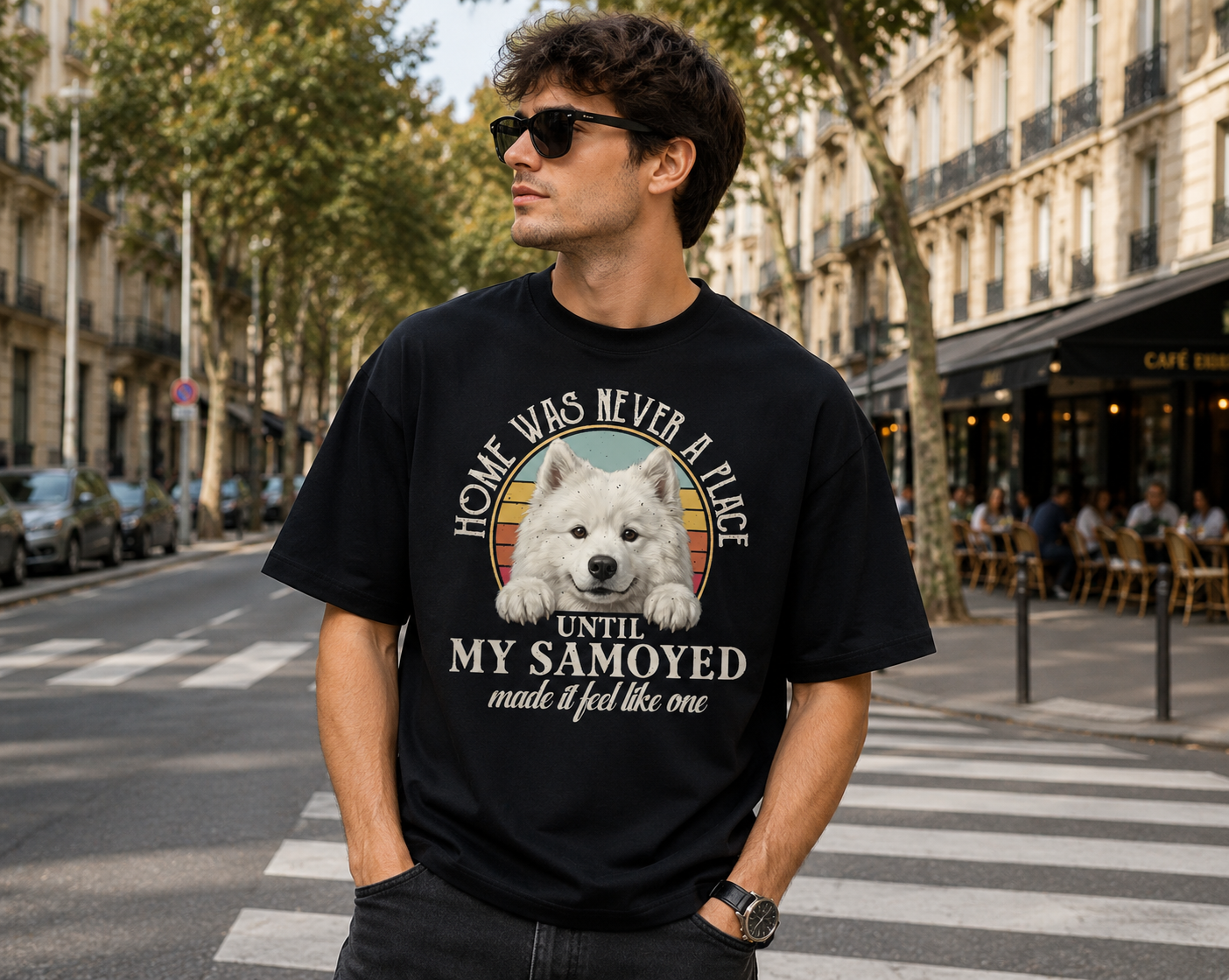 Home Was Never A Place Tee - back view cozy Samoyed lover shirt