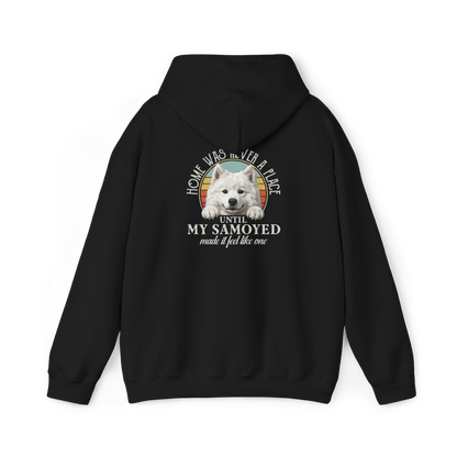 Home Was Never a Place Hoodie | Samoyed Dog Lover Gift — black, back view