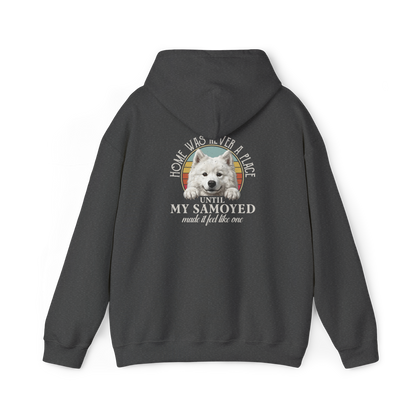 Home Was Never a Place Hoodie | Samoyed Dog Lover Gift — dark heather, back view