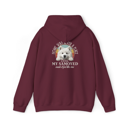 Home Was Never a Place Hoodie | Samoyed Dog Lover Gift — maroon, back view