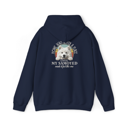 Home Was Never a Place Hoodie | Samoyed Dog Lover Gift — navy, back view