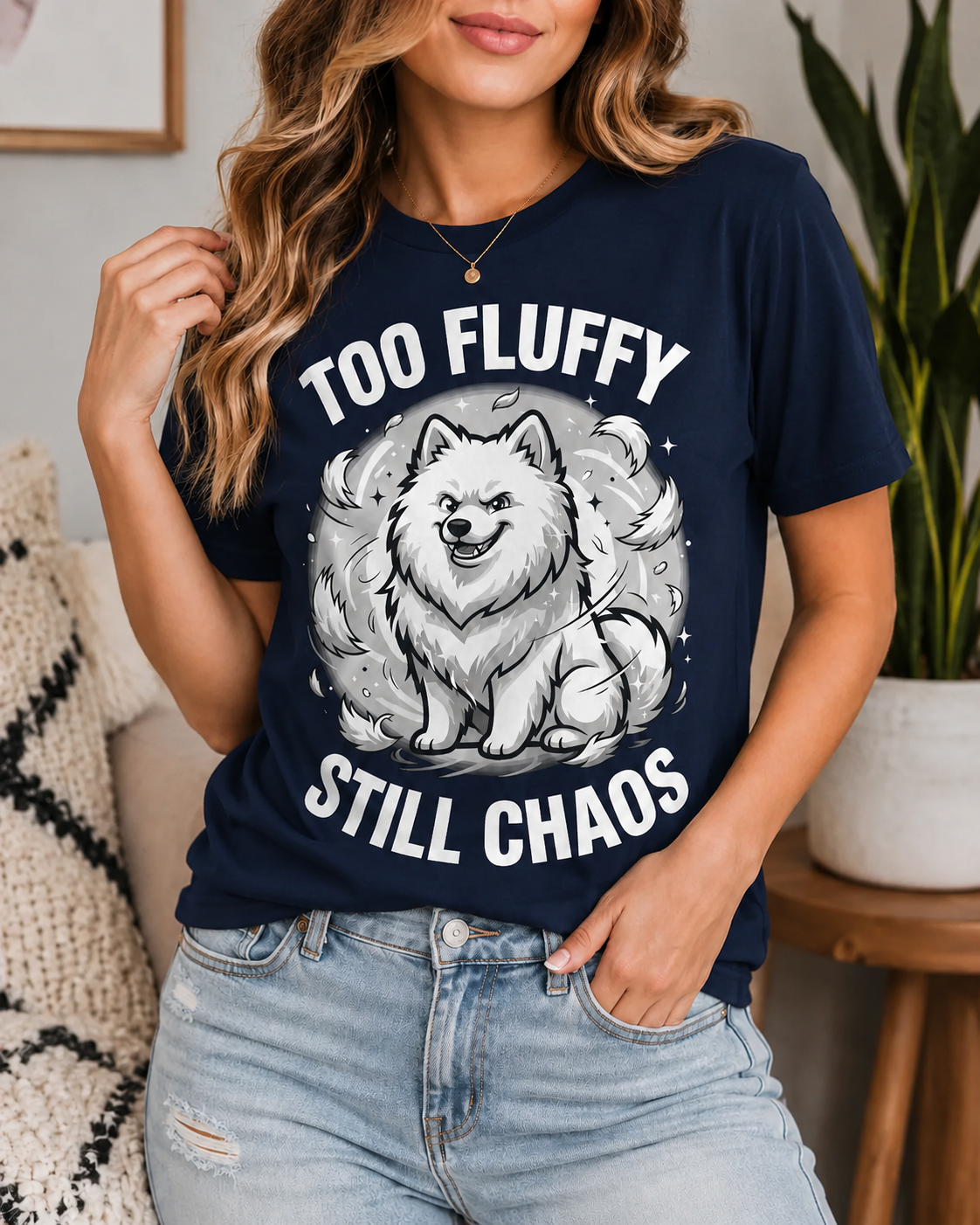 Too Fluffy, Still Chaos — Samoyed Owner Tee — product image 3