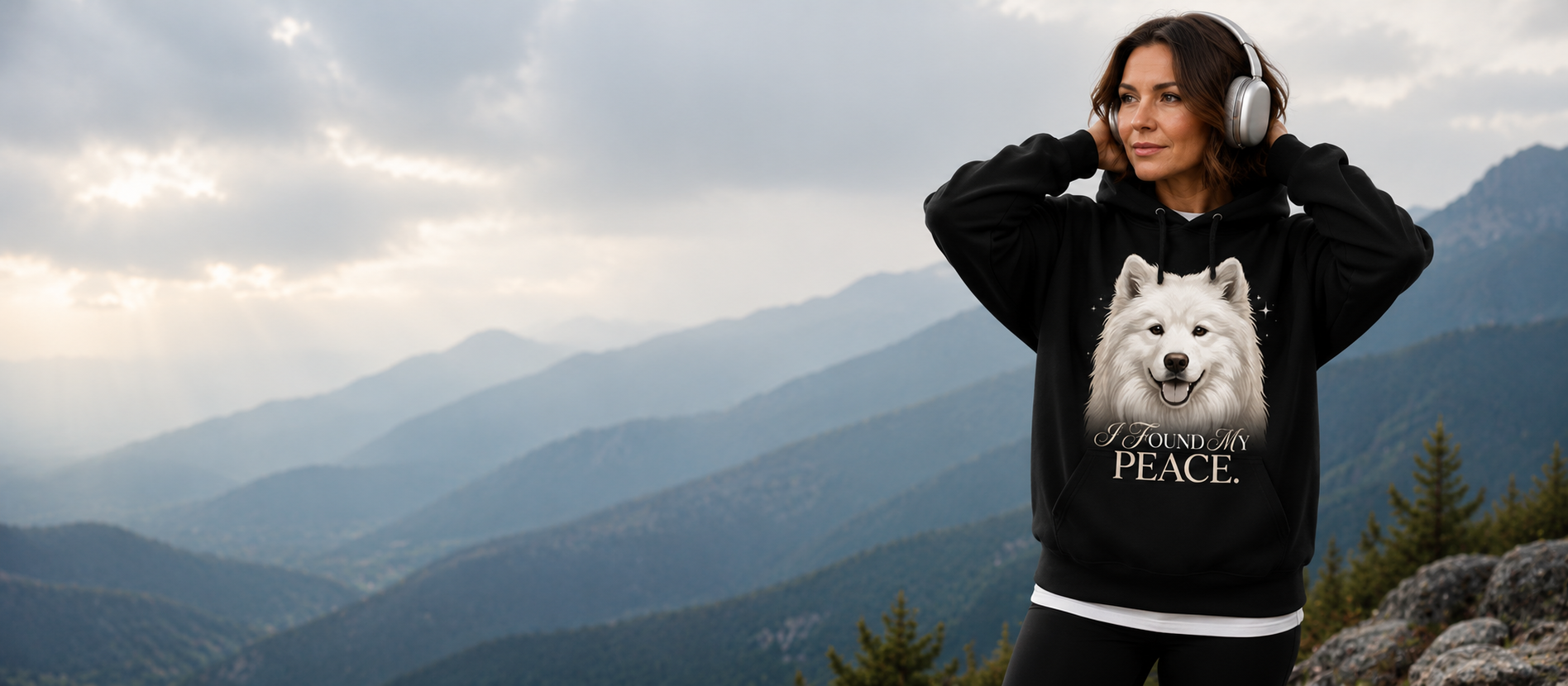 Samoyed dog owner celebrating Samoyed lifestyle in graphic apparel