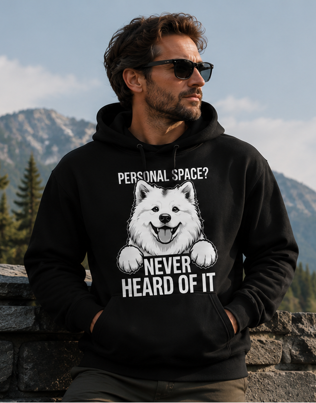 Samoyed owner wearing apparel that celebrates the Samoyed lifestyle - mobile banner