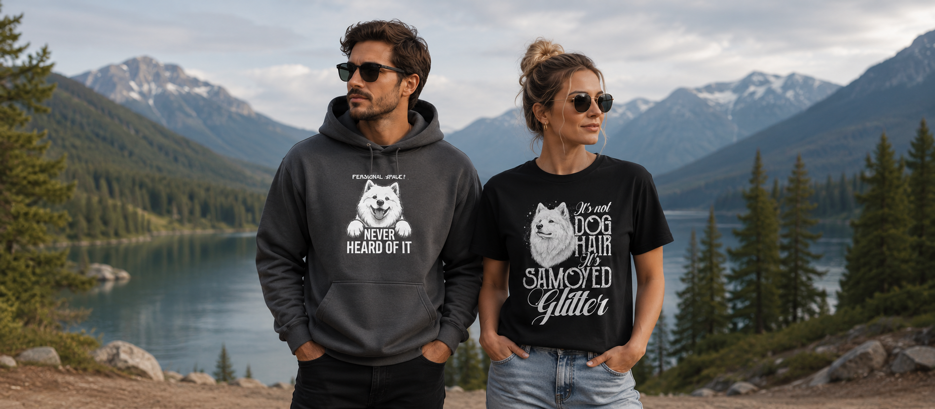 Samoyed owner wearing apparel with Love Wear Repeat design