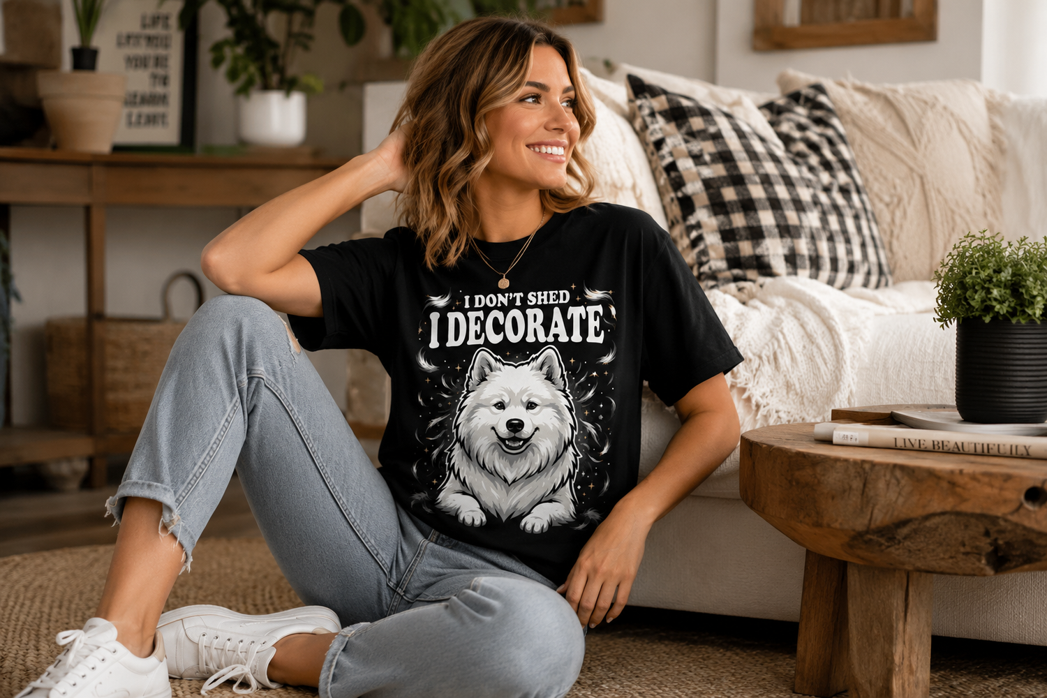 Samoyed owner wearing everyday apparel from Samoyed Owner clothing collection