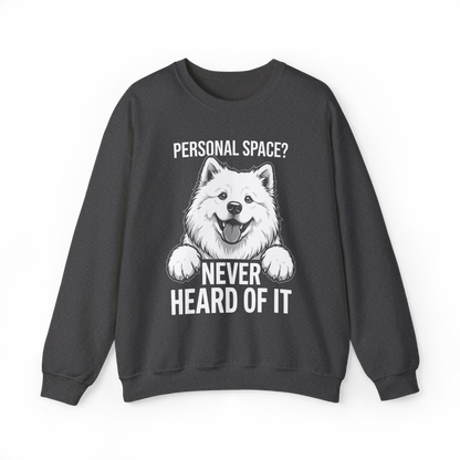 Personal Space? Never Heard of It — Samoyed Sweatshirt — dark heather, front view