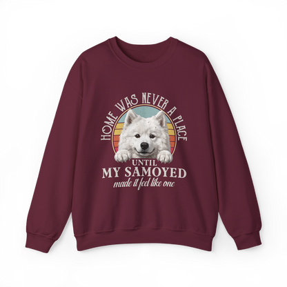 Home Was Never a Place — Samoyed Sweatshirt — maroon, front view
