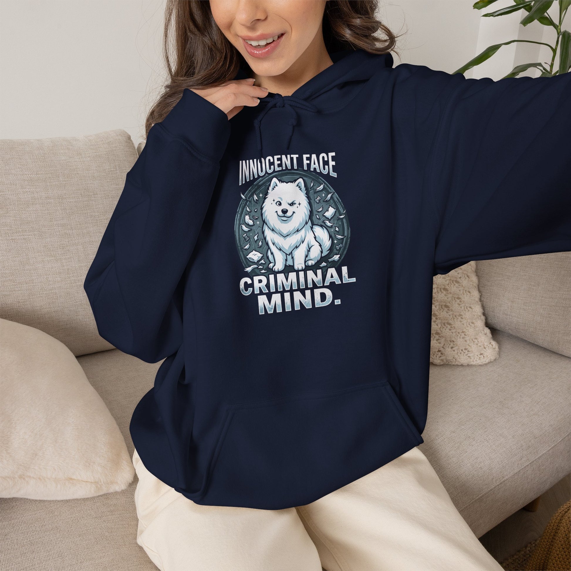 "Innocent Face, Criminal Mind" Hoodie — navy