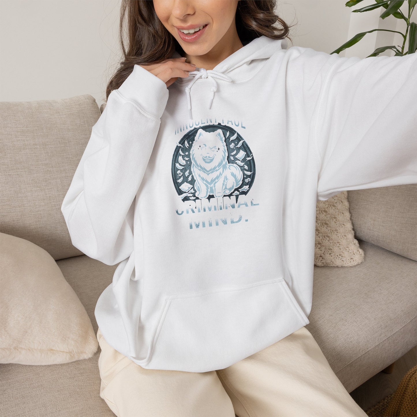 "Innocent Face, Criminal Mind" Hoodie — white