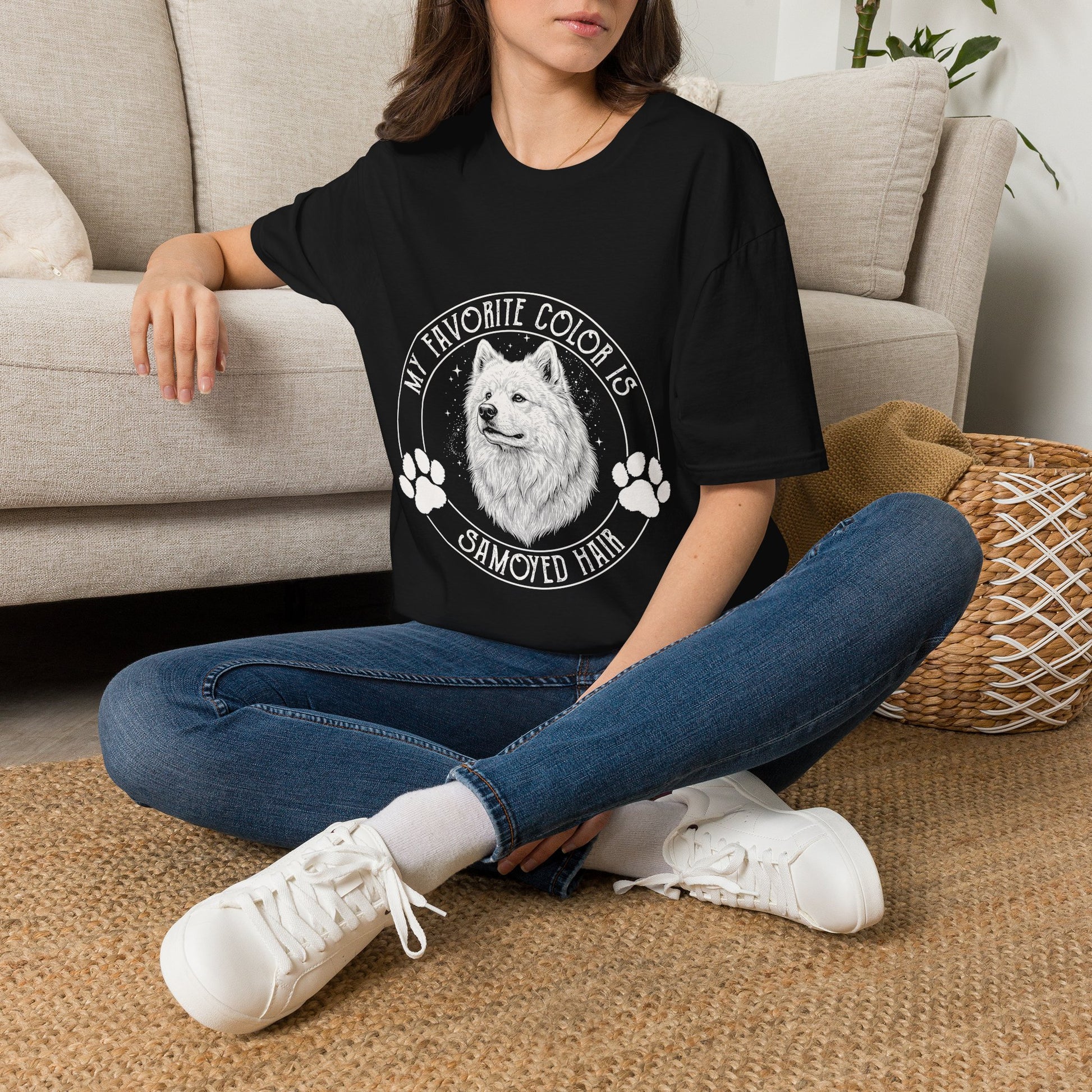 My Favorite Color Is Samoyed Hair Funny T-Shirt — black