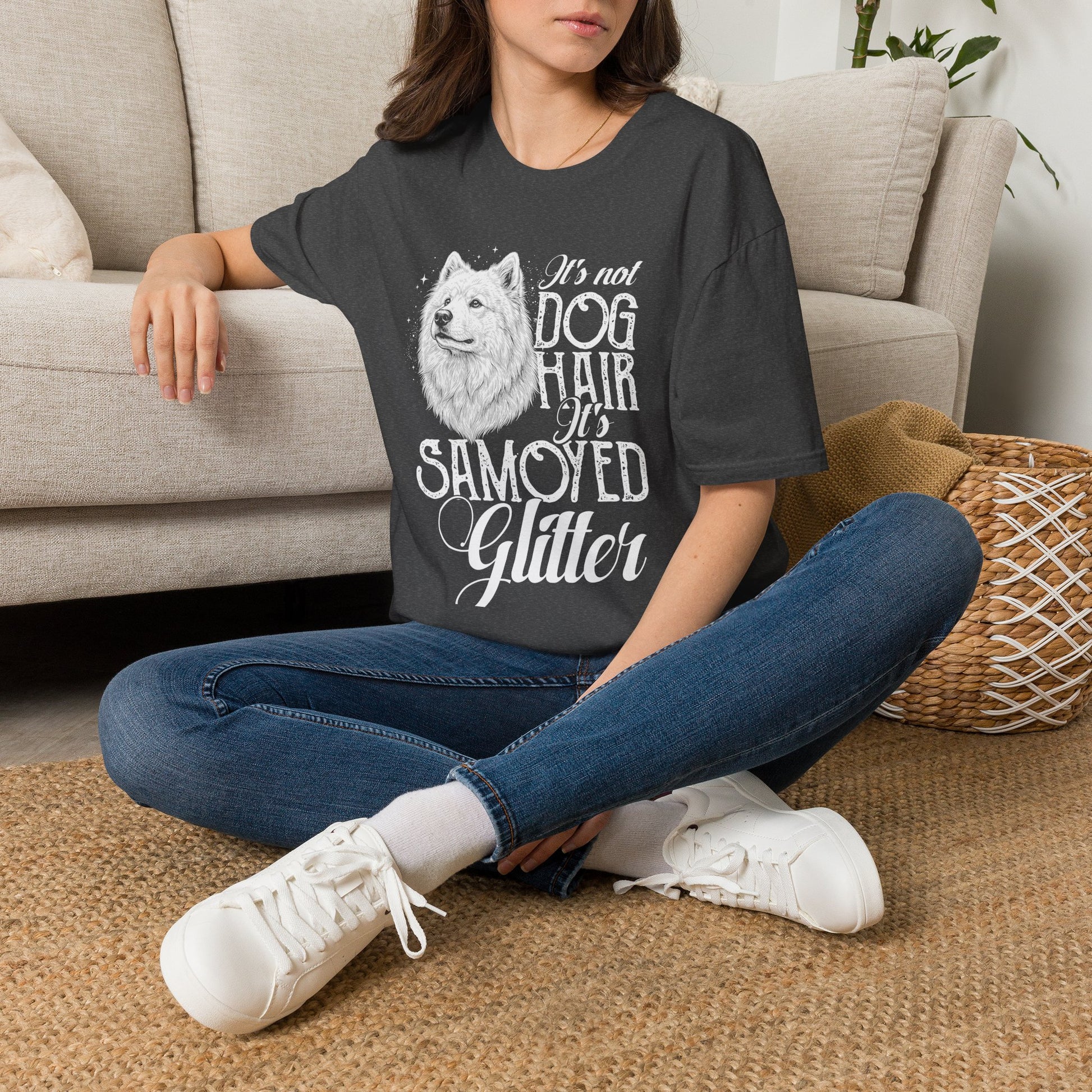 It's Not Dog Hair, It's Samoyed Glitter Tee — dark heather