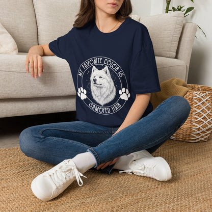 My Favorite Color Is Samoyed Hair Funny T-Shirt — navy