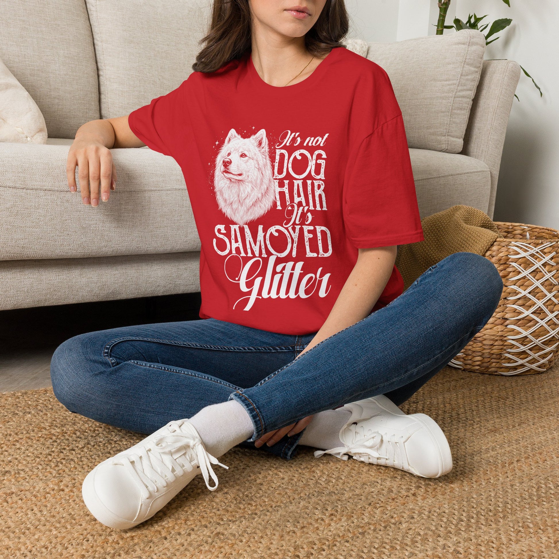 It's Not Dog Hair, It's Samoyed Glitter Tee — red