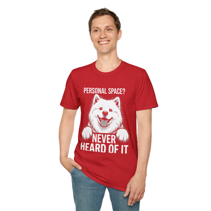 Personal Space, Never Heard of It — Samoyed Tee — red, front view