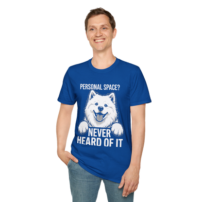 Personal Space, Never Heard of It — Samoyed Tee — royal, front view