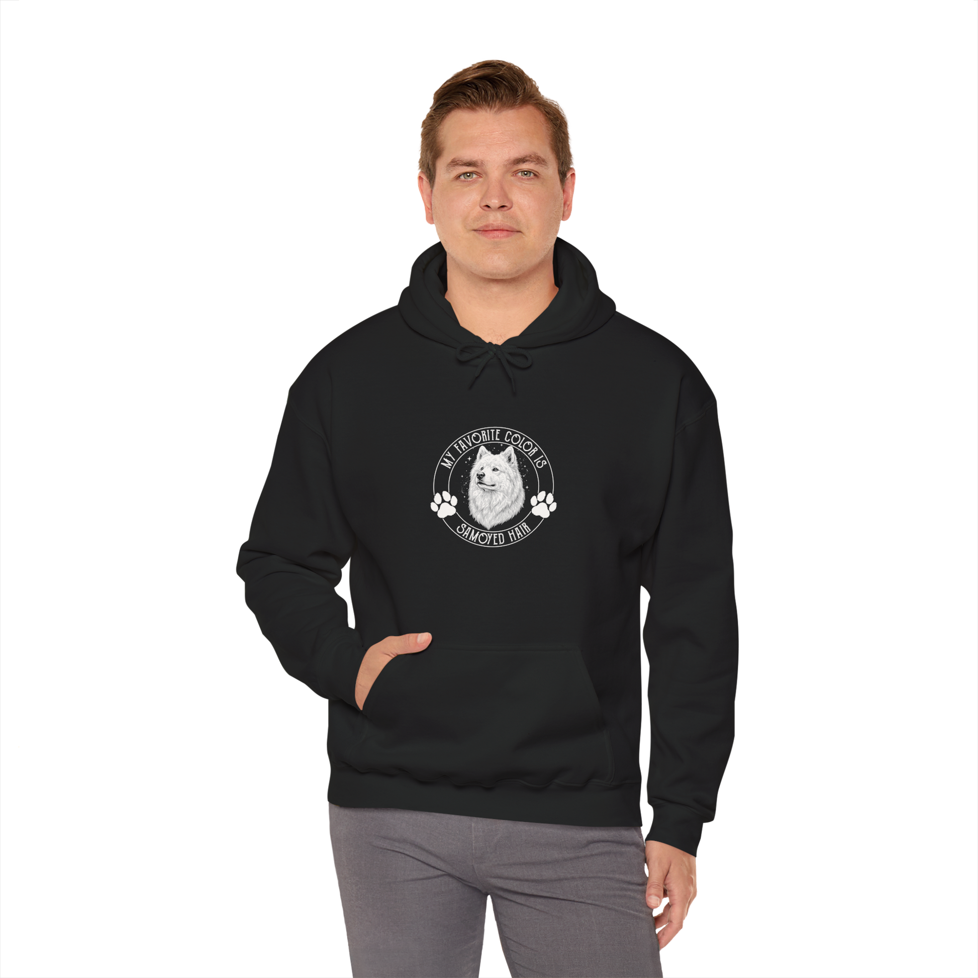 My Favorite Color Is Samoyed Hair Hoodie | Samoyed Owner Gift — black, worn by model