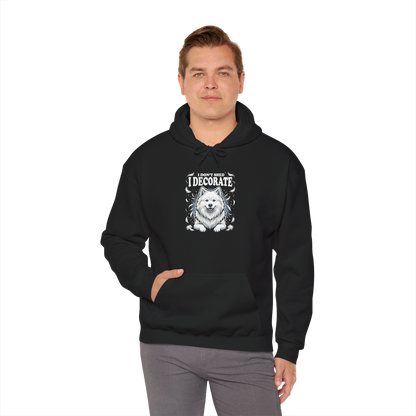 "I Don't Shed, I Decorate" Hoodie — black, worn by model