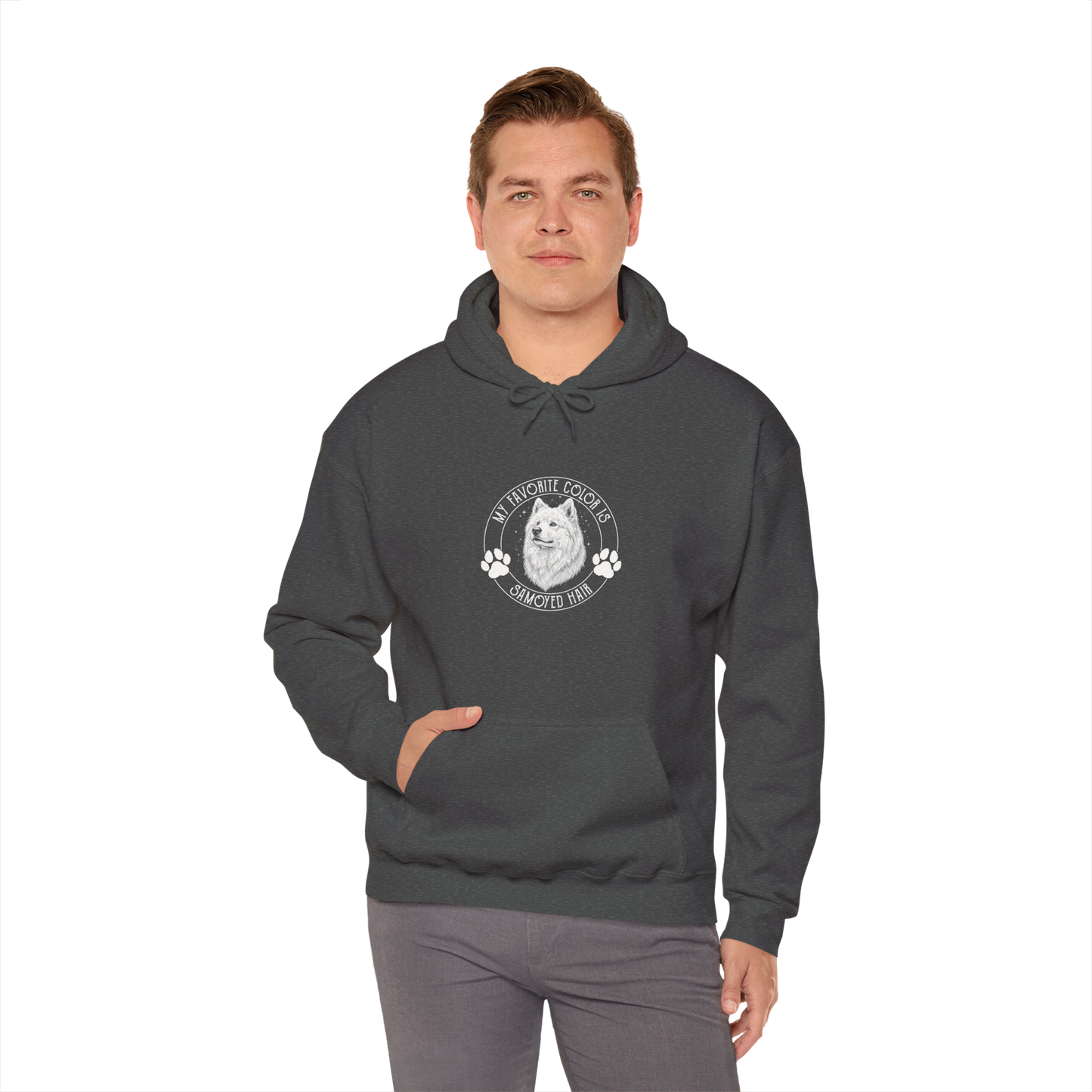 My Favorite Color Is Samoyed Hair Hoodie | Samoyed Owner Gift — dark heather, worn by model