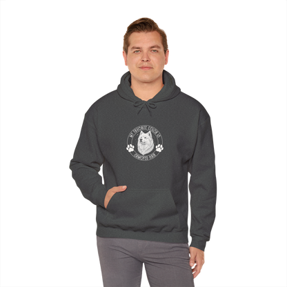 My Favorite Color Is Samoyed Hair Hoodie | Samoyed Owner Gift — dark heather, worn by model