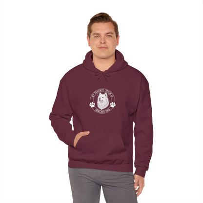My Favorite Color Is Samoyed Hair Hoodie | Samoyed Owner Gift — maroon, worn by model