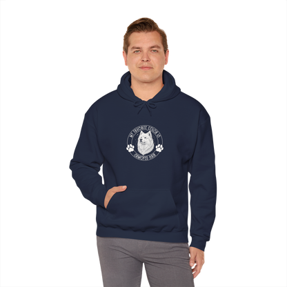My Favorite Color Is Samoyed Hair Hoodie | Samoyed Owner Gift — navy, worn by model