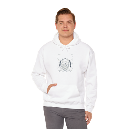 "I Don't Shed, I Decorate" Hoodie — white, worn by model